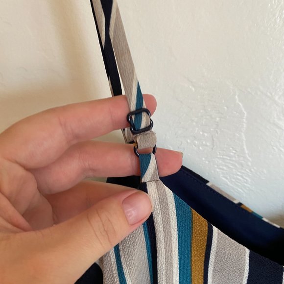 Monteau Striped Split Leg Spaghetti Strap Jumpsuit Size Large - Picture 6 of 8